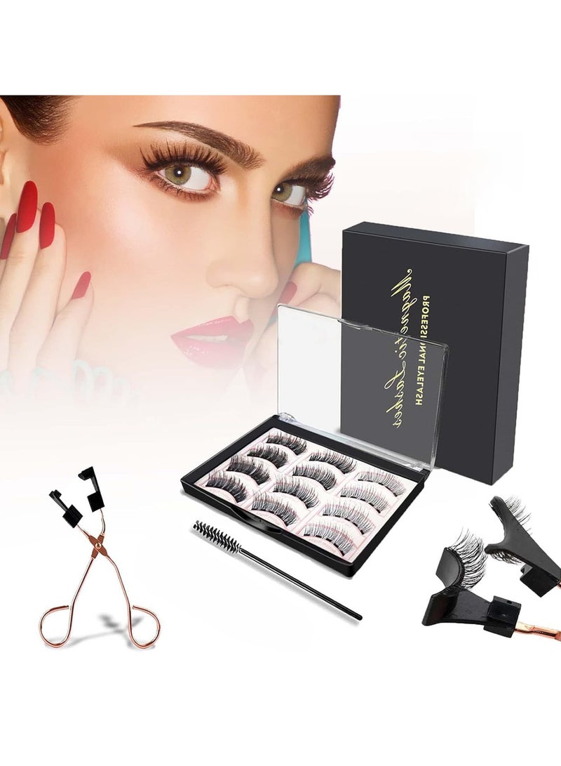 مجموعة رموش مغناطيسية مع أداة تجعيد الرموش، مجموعة رموش بدون غراء، رموش صناعية قابلة لإعادة الاستخدام بمغناطيسات ناعمة، رموش ذات مظهر طبيعي ثلاثي الأبعاد بمغناطيسات مزدوجة مع ملاقط للنساء للمكياج - Image 1